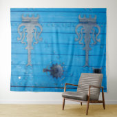 Verweerd Hout Helderblauwe Deur Achtergrond Tunesi Wandkleed (In Situ (horizontaal))