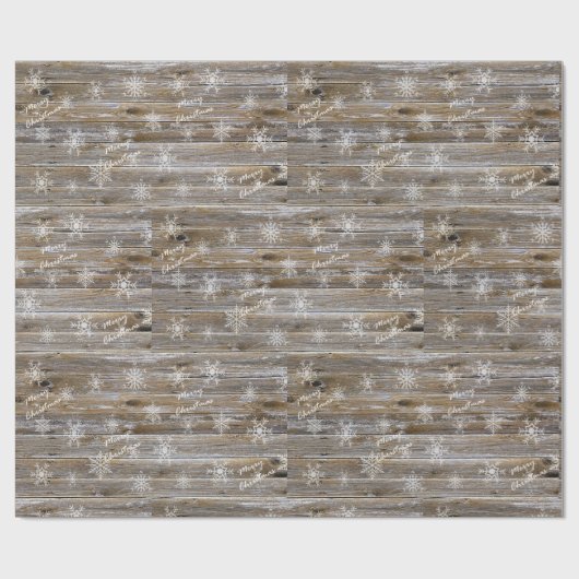 Verweerd Hout Witte Sneeuwvlokken Vrolijk Kerstfee Cadeaupapier (Vlak)