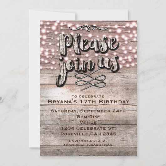 Verweerd rustiek hout en lichten elegante uitnodig kaart (Voorkant)