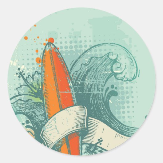 Verweerd surfplankontwerp ronde sticker (Voorkant)