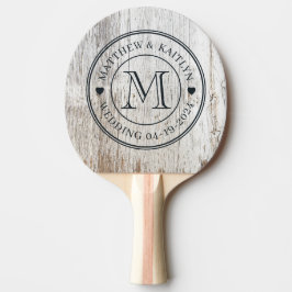 Verweerd Witgekalkt Houten Trouw Monogram Hart Tafeltennisbatje