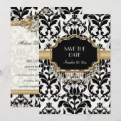 Verweerde Damast Gouden Bruiloft Look Met Ouderwet Save The Date (Voorkant / Achterkant)