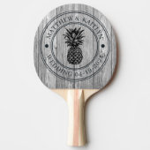 Verweerde donkergrijze ananas bruidskrans & naam tafeltennisbatje (Voorkant)