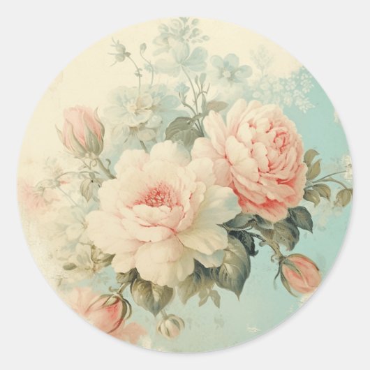 Verweerde Glamour, Roze & Blauw Shabby Chic Ronde Sticker (Voorkant)