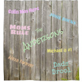 Verweerde hek aangepaste graffiti namen douchegordijn (Voorkant)