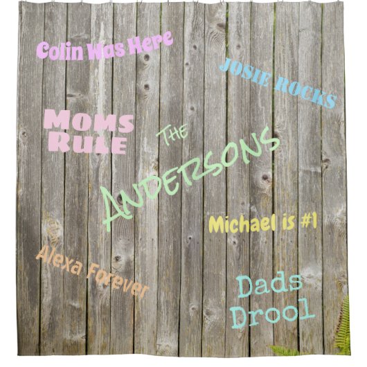 Verweerde hek aangepaste graffiti namen douchegordijn (Voorkant)