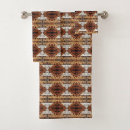 Verweerde Houten Planken Ruitpatroon Mixed Media Bad Handdoek