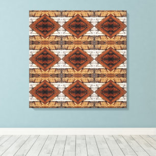 Verweerde Houten Planken Ruitpatroon Mixed Media Canvas Afdruk