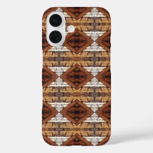 Verweerde Houten Planken Ruitpatroon Mixed Media iPhone 16 Hoesje