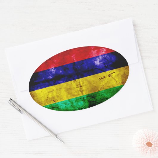 Verweerde Mauritiaanse vlag Ovale Sticker (Envelop)