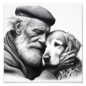 Verweerde metgezellen Ouder Man met zijn hond Foto Afdruk (Voorkant)