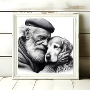 Verweerde metgezellen Ouder Man met zijn hond Foto Afdruk