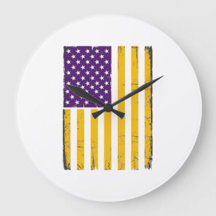 Verweerde paarse en gouden Amerikaanse vlag Vector Grote Klok