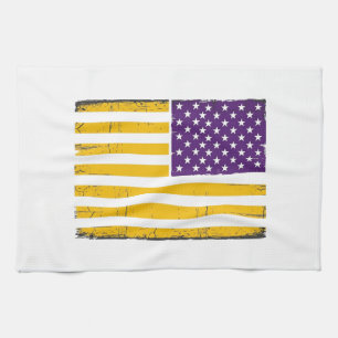 Verweerde paarse en gouden Amerikaanse vlag Vector Theedoek