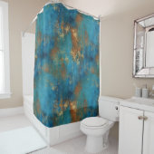 Verweerde patina koper turquoise grunge douchegordijn (In situ)