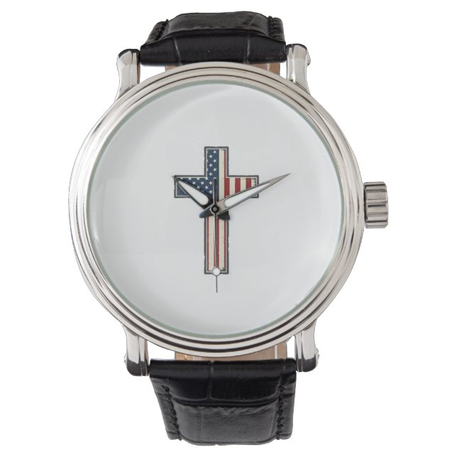 Verweerde patriottische kruis vector ontwerp_1 horloge (Voorkant)