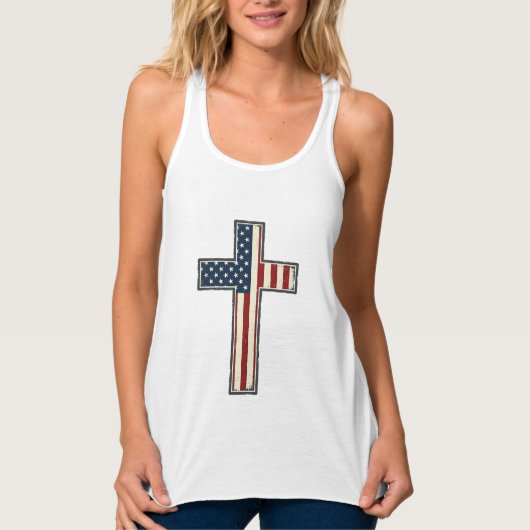 Verweerde patriottische kruis vector ontwerp_1 tanktop (Voorkant)