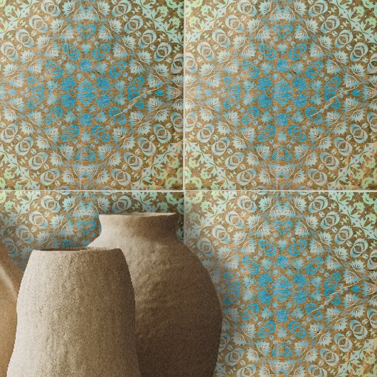 Verweerde Perzisch Turquoise Bruin Geometrisch Tegeltje