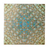 Verweerde Perzisch Turquoise Bruin Geometrisch Tegeltje (Voorkant)