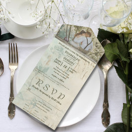 Verweerde textuur met Floral Hints Paar Foto All In One Uitnodiging