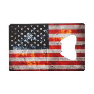 Verweerde vintage Amerikaanse vlag Creditkaart Flessenopener