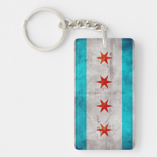 Verweerde vintage Chicago-staatsvlag Sleutelhanger (Voorkant)