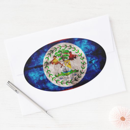 Verweerde vlag van Belize Ovale Sticker (Envelop)