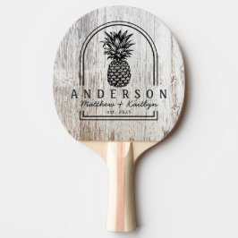 Verweerde witkalk ananas trouwboog & naam tafeltennisbatje