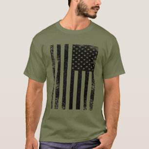 Verweerde zwart-wit Amerikaanse vlag T-shirt