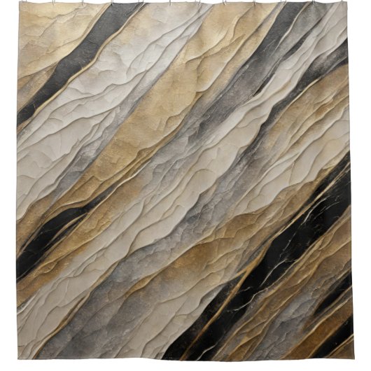 Verweerde zwarte en gouden streep douchegordijn (Voorkant)