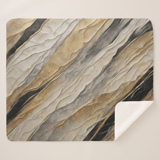 Verweerde zwarte en gouden streep sherpa deken (Voorkant (horizontaal))