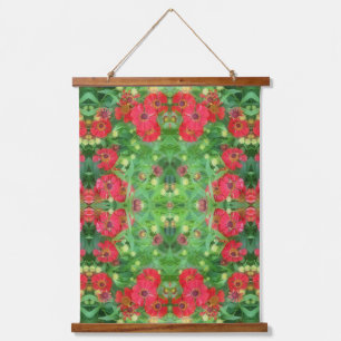Verwelkende rode Zinnia-bloemen Abstract patroon Hangend Wandkleed