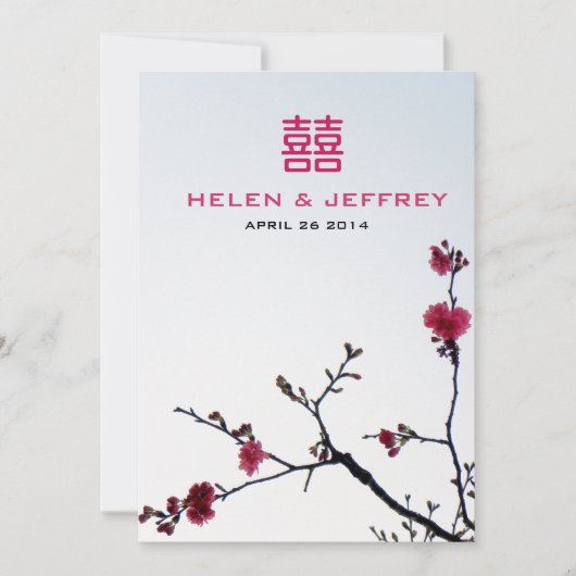 verwelkomend lente Sakura Double Happiness Wedding Kaart (Voorkant)