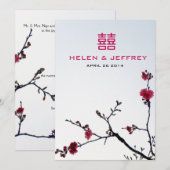 verwelkomend lente Sakura Double Happiness Wedding Kaart (Voorkant / Achterkant)