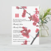 verwelkomend lente Sakura Double Happiness Wedding Kaart (Staand voorkant)