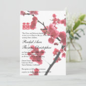 verwelkomend lente Sakura Double Happiness Wedding Kaart (Staand voorkant)