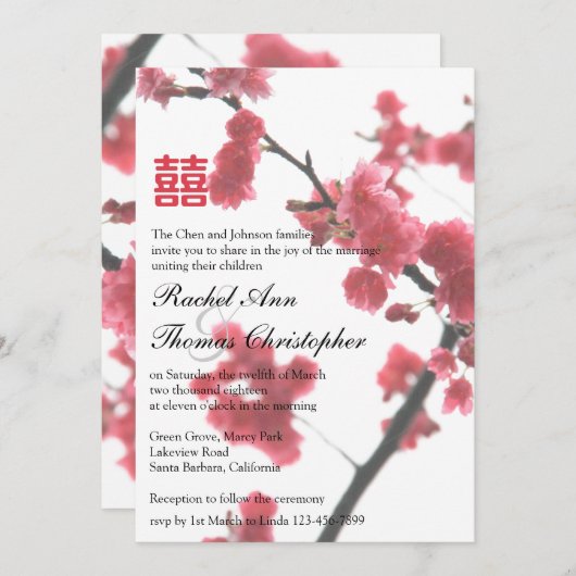 verwelkomend lente Sakura Double Happiness Wedding Kaart (Voorkant / Achterkant)