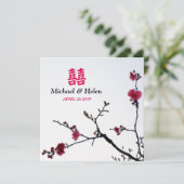 verwelkomend lente Sakura Double Happiness Wedding Kaart (Staand voorkant)