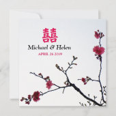 verwelkomend lente Sakura Double Happiness Wedding Kaart (Voorkant)