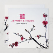 verwelkomend lente Sakura Double Happiness Wedding Kaart (Voorkant / Achterkant)