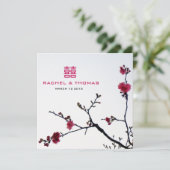 verwelkomend lente Sakura Double Happiness Wedding Kaart (Staand voorkant)