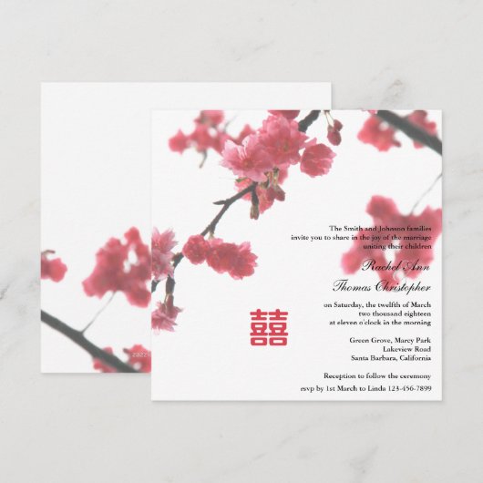 verwelkomend lente Sakura Double Happiness Wedding Kaart (Voorkant / Achterkant)