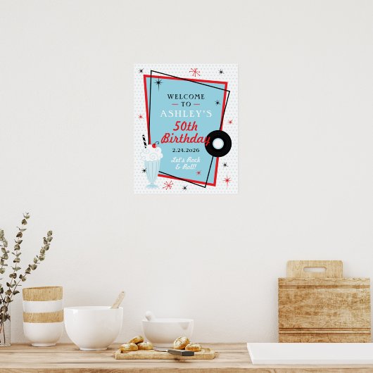 Verwelkomingsbord voor 1950s Sock Hop-verjaardagsf Poster (Keuken)
