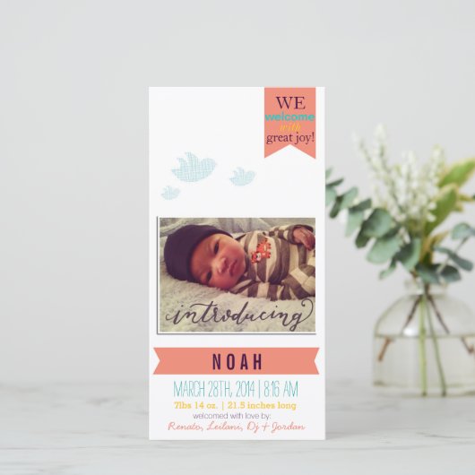 Verwelkomt met grote vreugde!* Geboorteaankondigin Aankondiging (Staand voorkant)