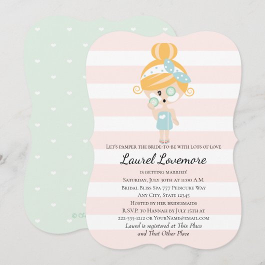 Verwen de bruid Douche Uitnodigingen Spa Day Blond (Voorkant / Achterkant)