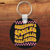 Verwend Blauwe Kraag Vriendin Groovy Moederdag Sleutelhanger (Voorkant)