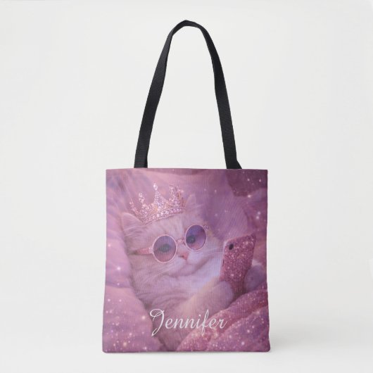 Verwende prinses kat sms'en in bed tote bag (Voorkant)