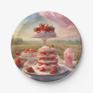 Verwendigde Aardbeien Shortcake picknickfeest Papieren Bordje