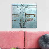 Verwerk voorzichtig met blauwe grijze industriële  canvas afdruk (Insitu (Woonkamer))