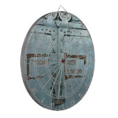 Verwerk voorzichtig met blauwe grijze industriële  dartbord (Voorkant Links)